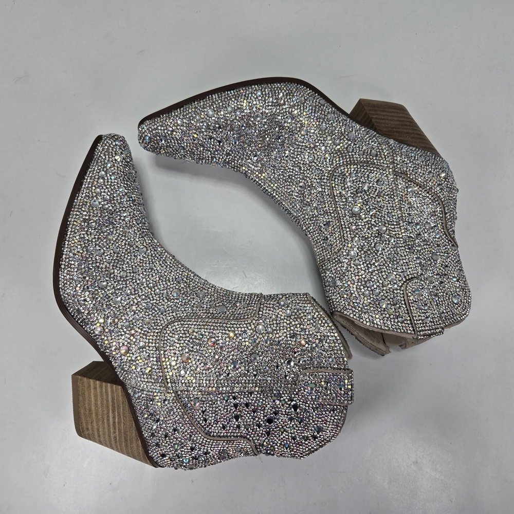 Sincerely Jules Silver Rhinestone Shimmering Cowboy Cowgirl Ankle Booties Size 7 - Picture 6 of 14